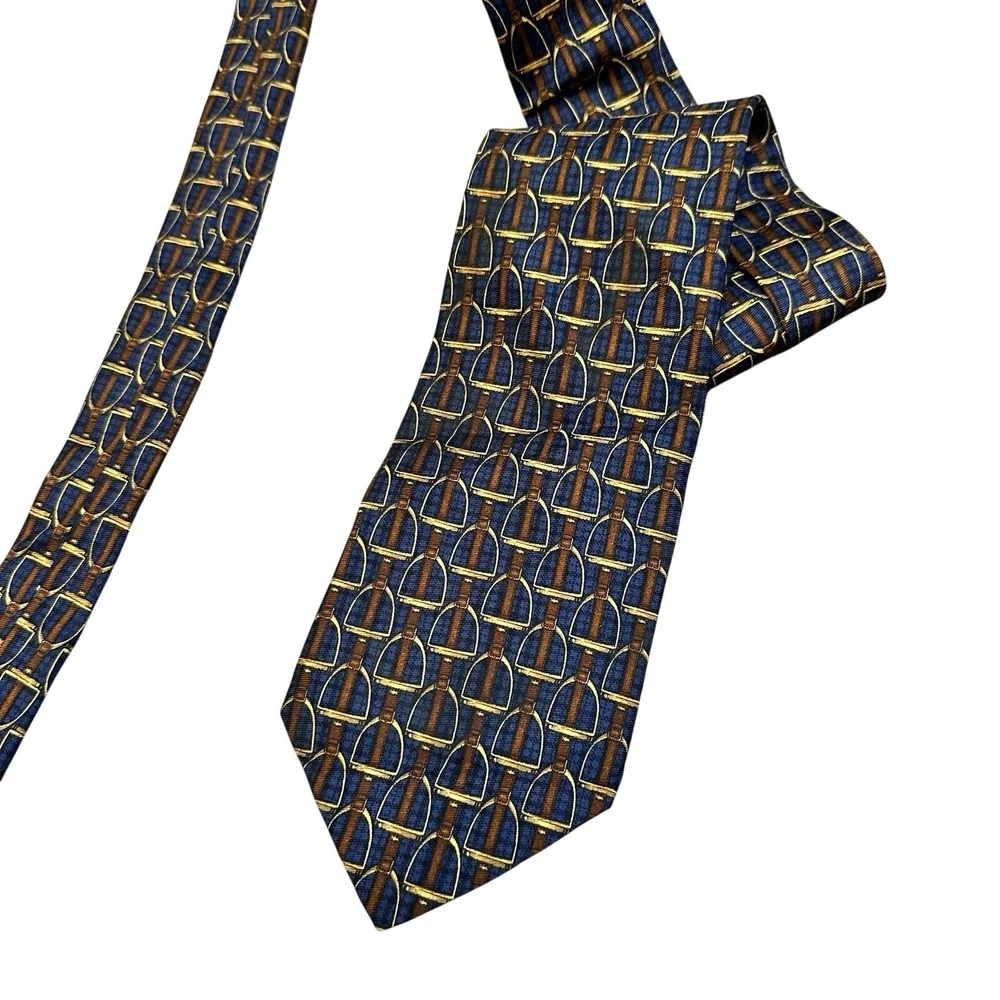 Brooks Brothers Makers Navy Silk Equestrian Stirrup Pattern Tie Heritage‎ USA